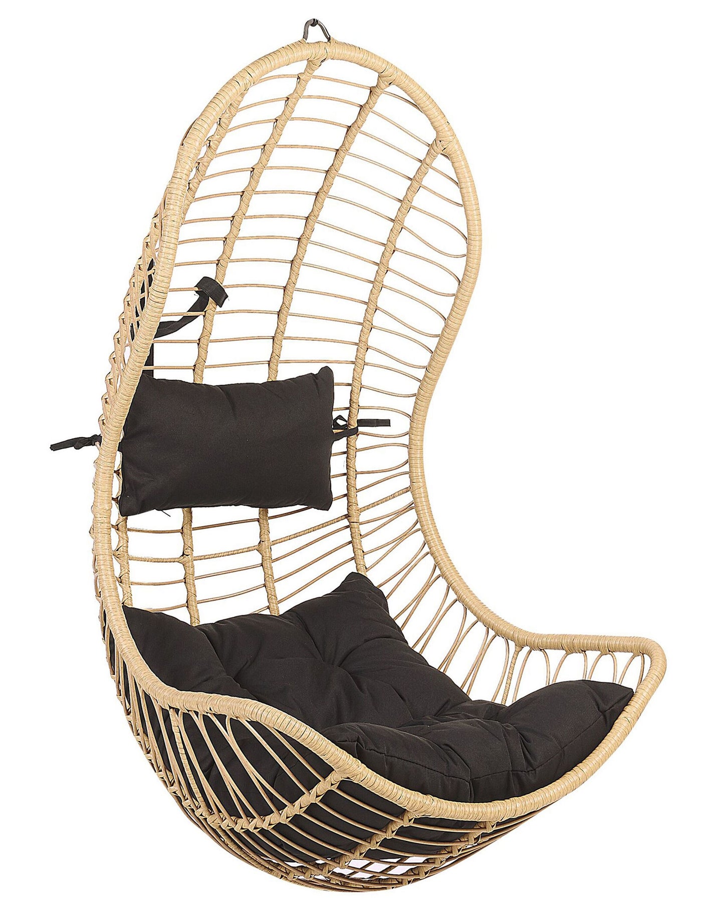 Beige Rattan Hanging Chair Indoor Outdoor Curved No Stand