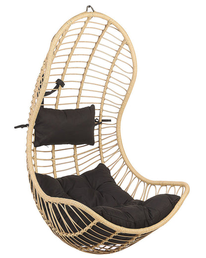 Beige Rattan Hanging Chair Indoor Outdoor Curved No Stand