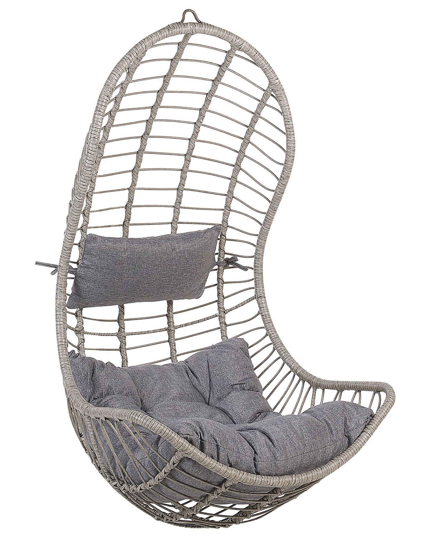 Hanging Chair Grey Rattan Indoor Outdoor Without Stand Two Cushions Curved Design