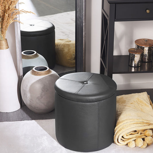 Pouffe Black Faux Leather Storage Stool 40 X 38cm With Hidden Storage And Elegant Design