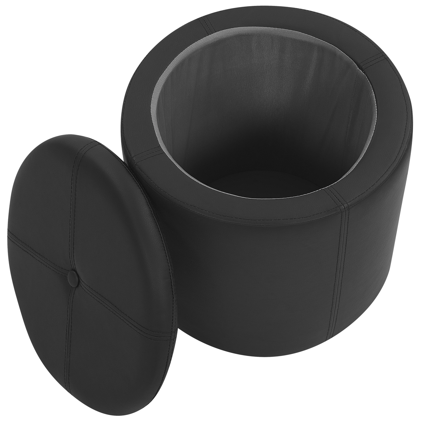 Pouffe Black Faux Leather Storage Stool 40 X 38cm With Hidden Storage And Elegant Design