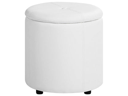 Pouffe White Faux Leather Storage Stool 40 x 38cm With Hidden Storage Compartment