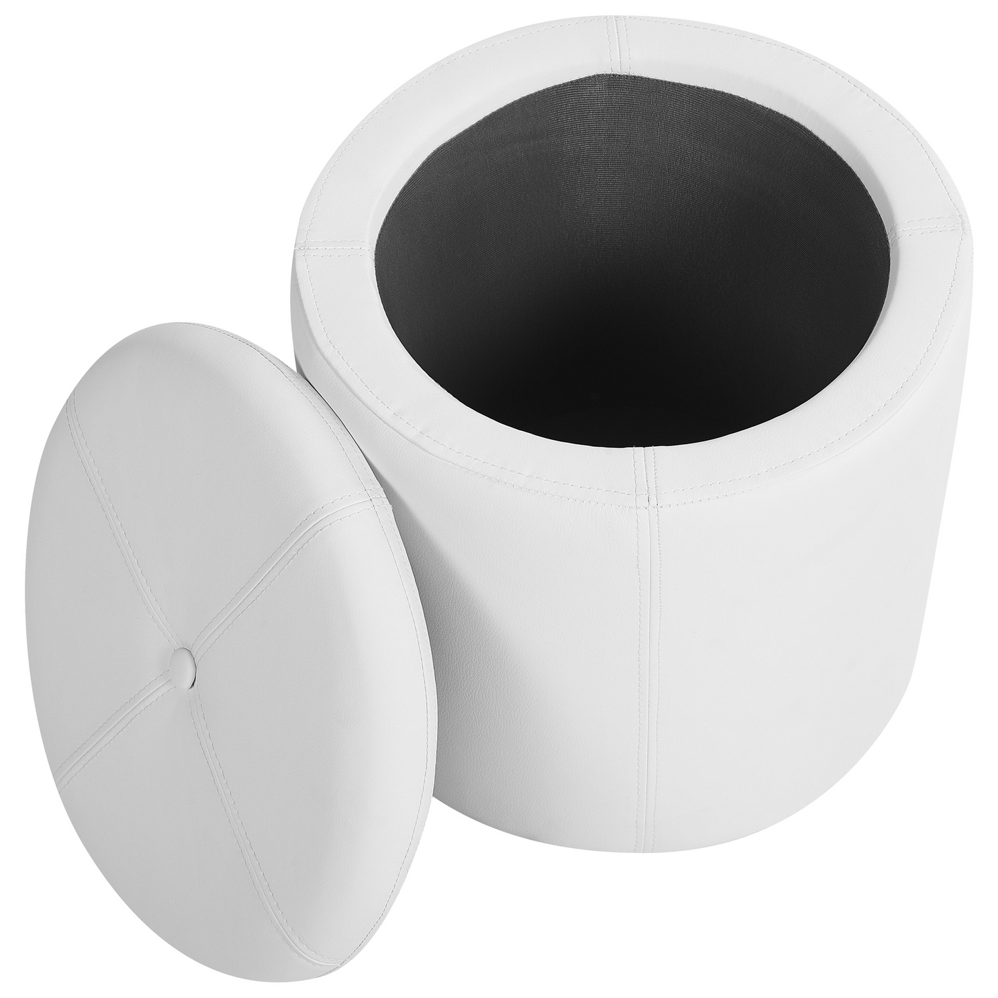 Pouffe White Faux Leather Storage Stool 40 x 38cm With Hidden Storage Compartment