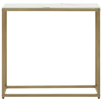 Console Table White Marble Tempered Glass Top Gold Base 80 x 30cm