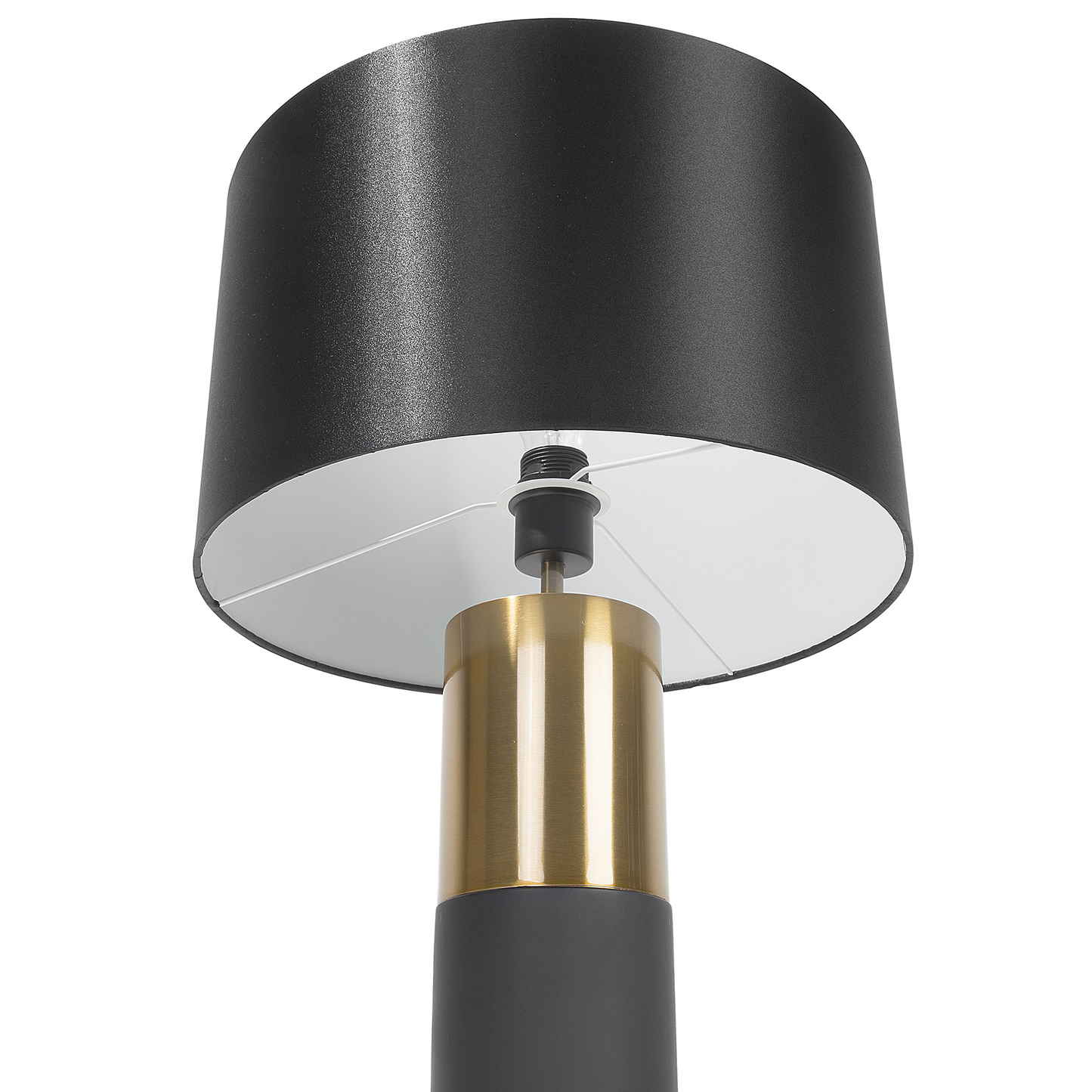 Table Lamp Bedside Grey Round Base Black Fabric Drum Shade