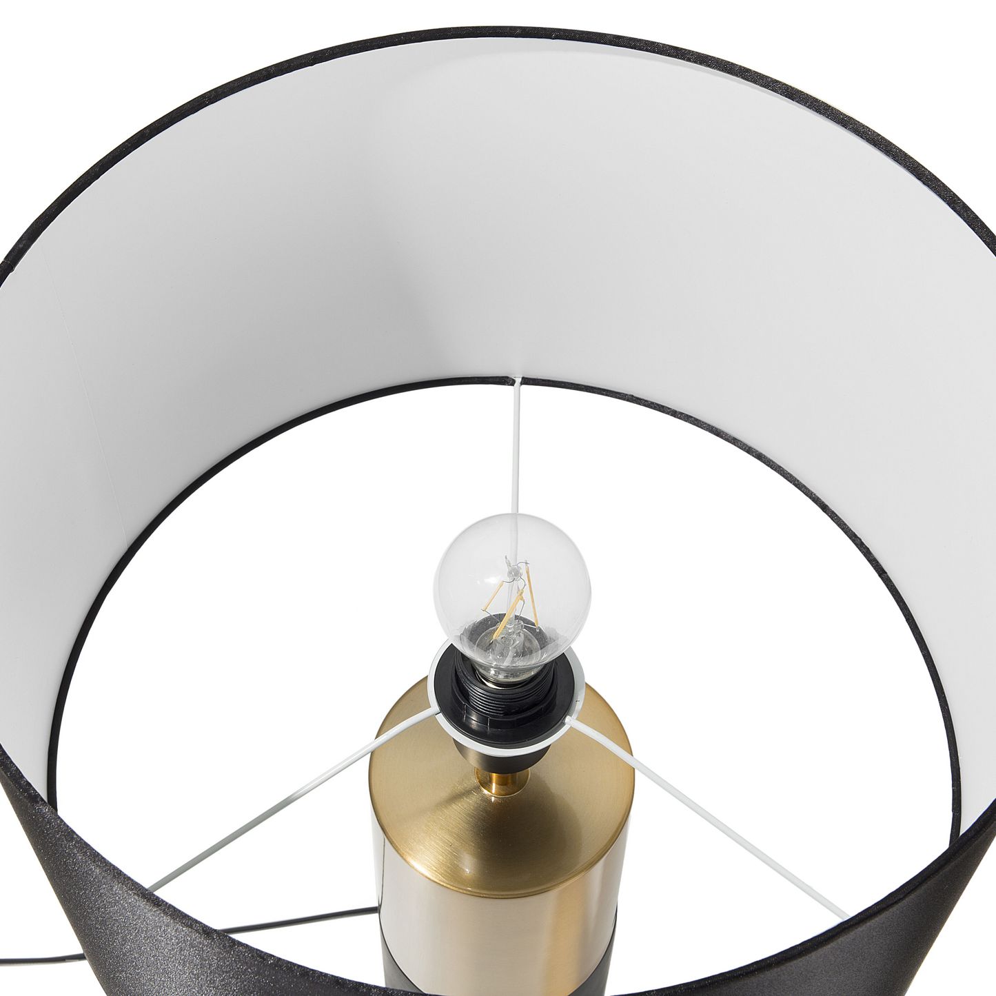 Table Lamp Bedside Grey Round Base Black Fabric Drum Shade