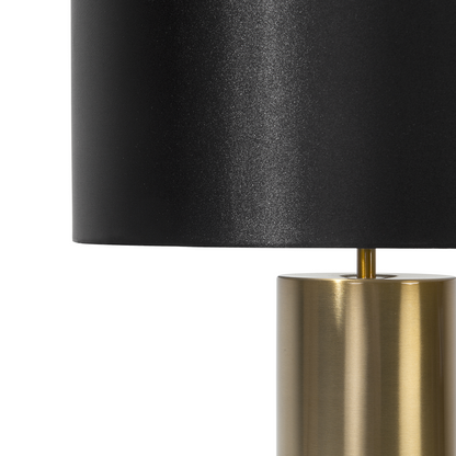 Table Lamp Bedside Grey Round Base Black Fabric Drum Shade