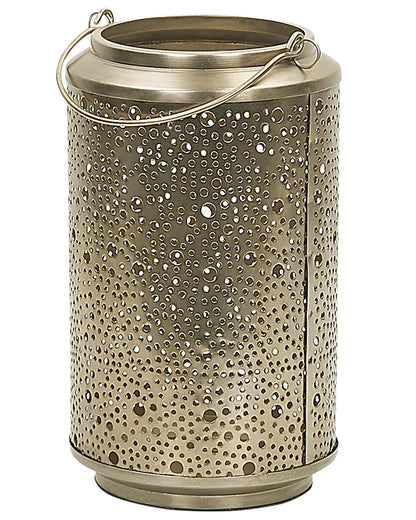 Gold Iron Lantern 25cm Pillar Candle Holder With Holes