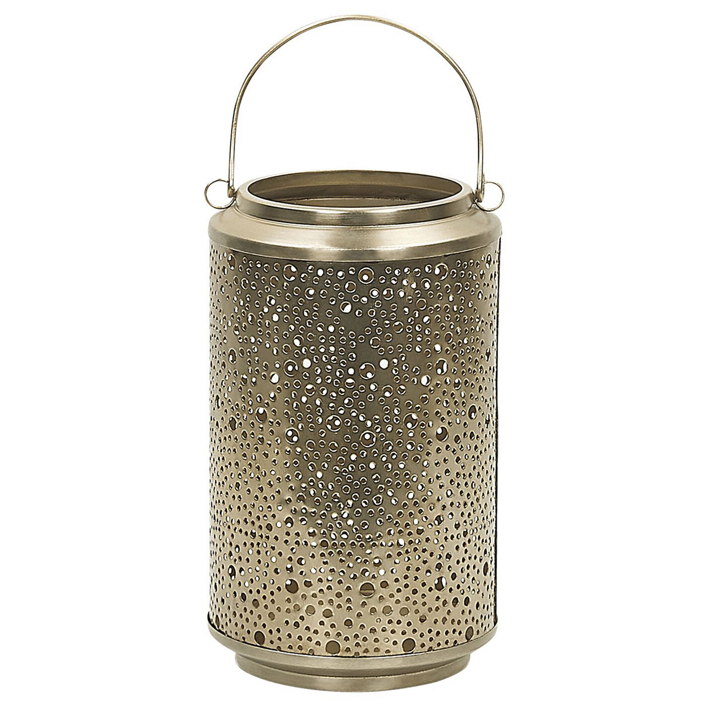 Gold Iron Lantern 25cm Pillar Candle Holder With Holes