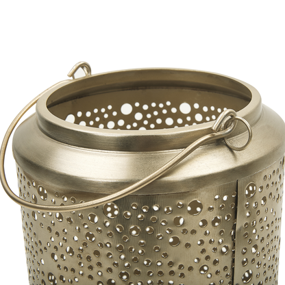 Gold Iron Lantern 25cm Pillar Candle Holder With Holes