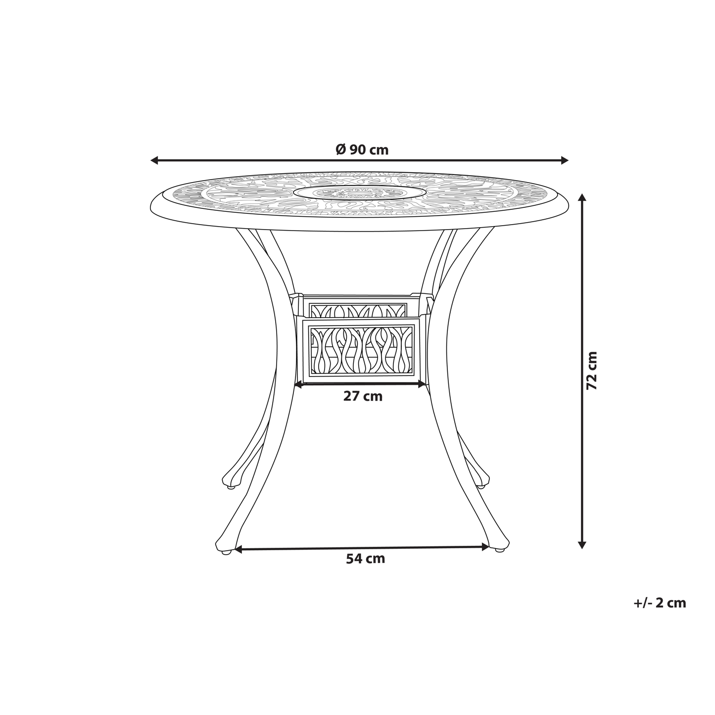 Brown Aluminium Round 90cm Vintage Garden Table