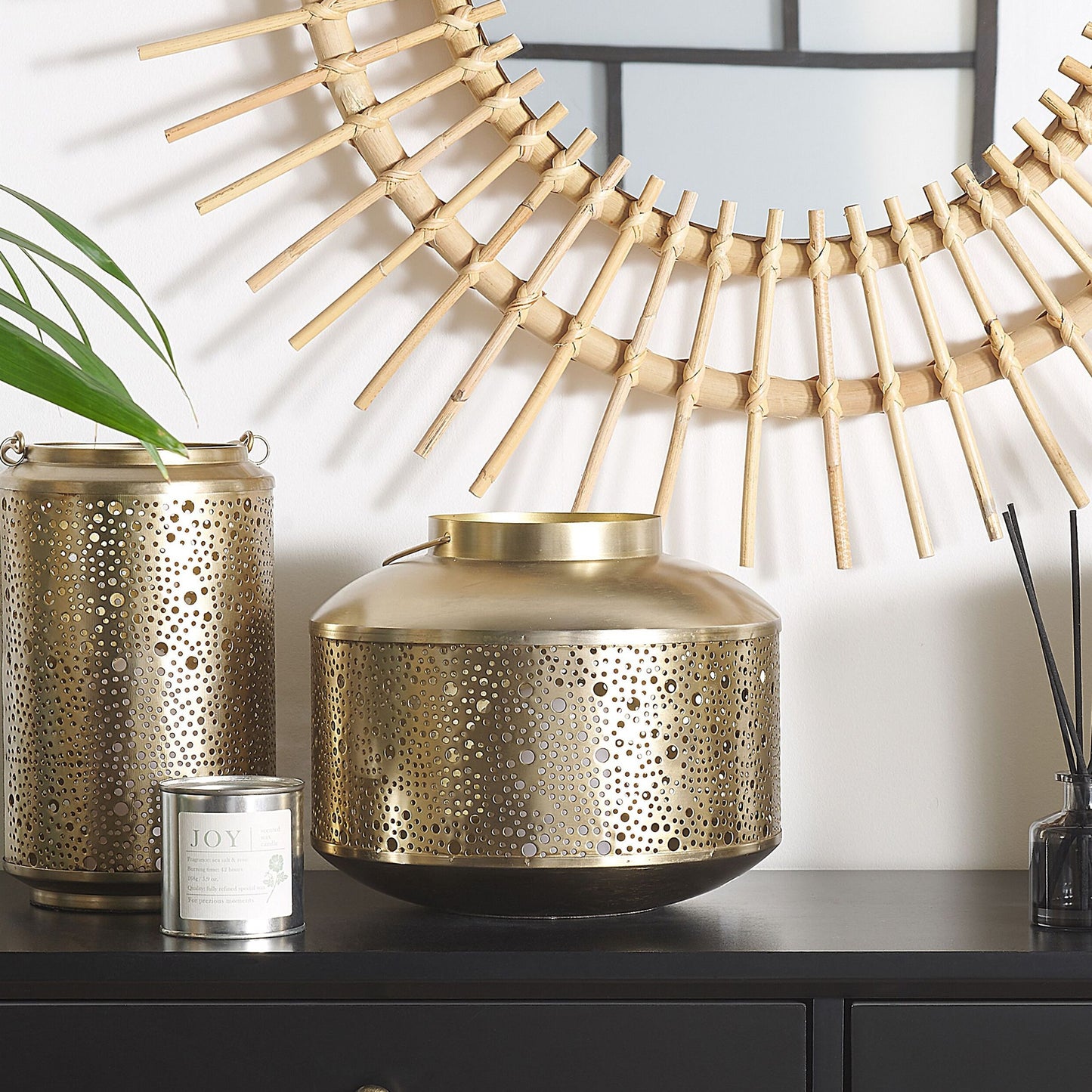 Gold Iron Lantern 22cm Pillar Candle Holder With Holes For Elegant Home Decor