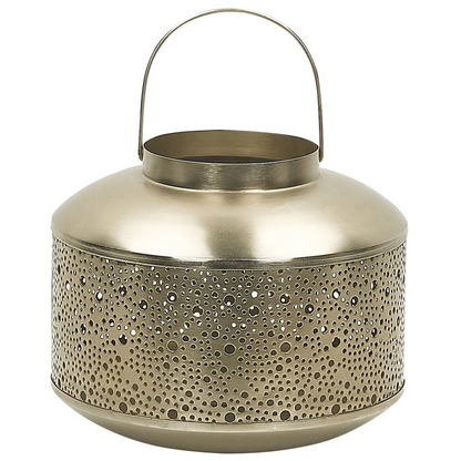 Gold Iron Lantern 22cm Pillar Candle Holder With Holes For Elegant Home Decor