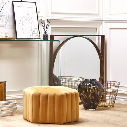 Ottman Velvet Pouffe Hexagonal Footstool Yellow 53 x 48 x 29cm