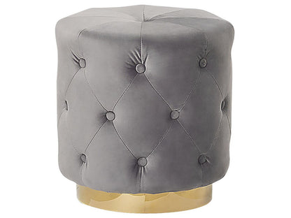 Tufted Pouffe Grey Velvet Footstool Gold Base 40 x 41cm