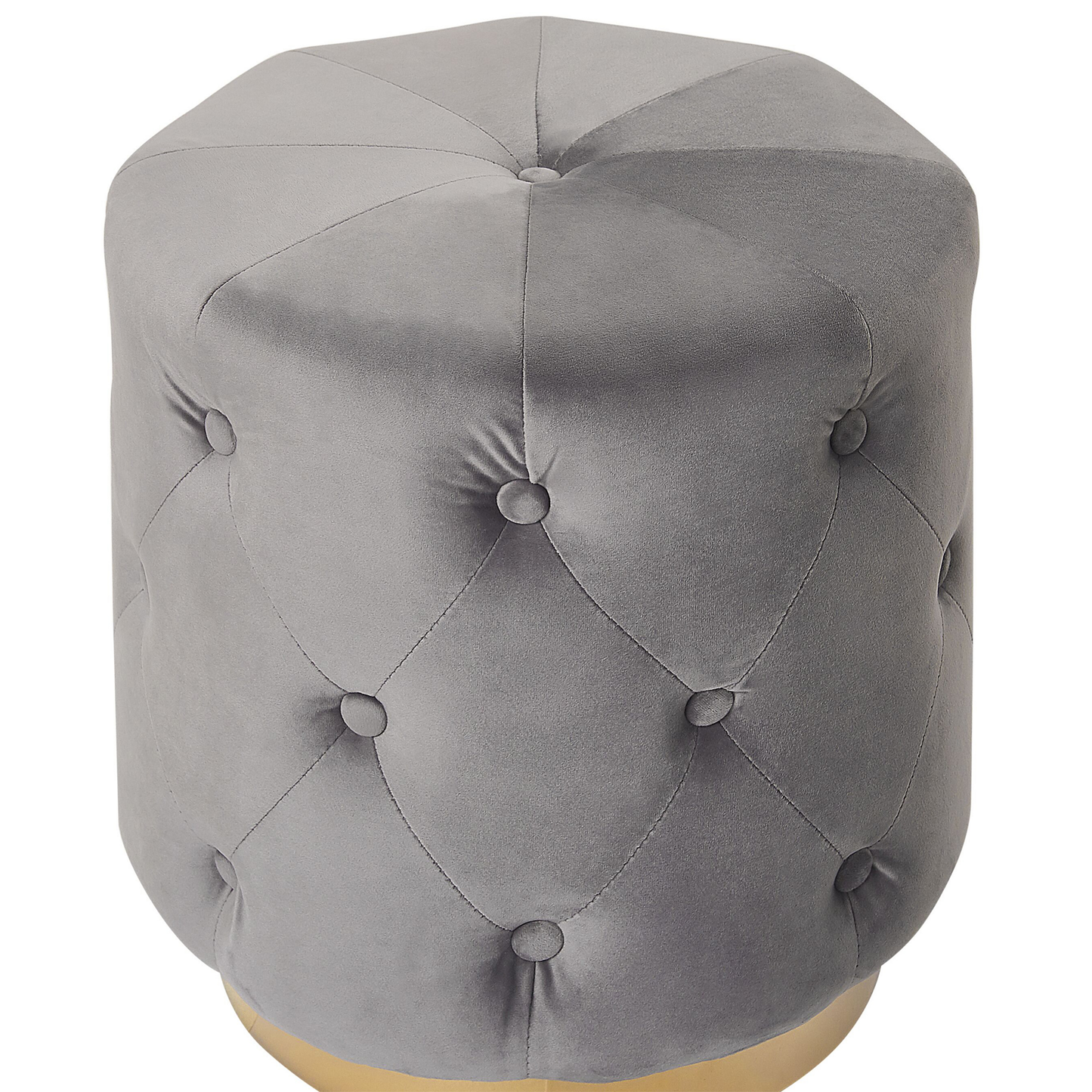 Tufted Pouffe Grey Velvet Footstool Gold Base 40 x 41cm