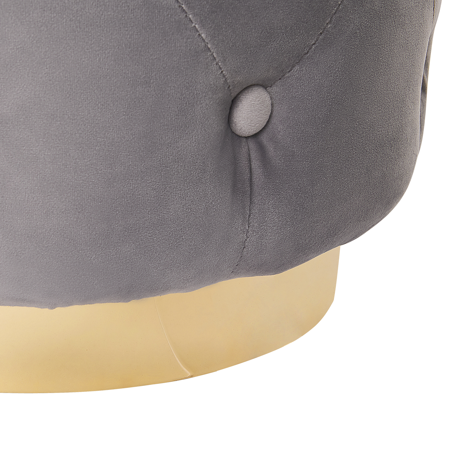 Tufted Pouffe Grey Velvet Footstool Gold Base 40 x 41cm