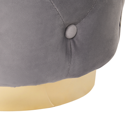 Tufted Pouffe Grey Velvet Footstool Gold Base 40 x 41cm