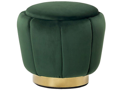 Green Velvet Pouffe With Gold Base 43 x 37cm Footstool For Glamorous Living Rooms