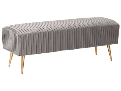Grey Velvet Upholstered Bench With Gold Metal Legs 118 x 40cm