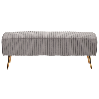 Grey Velvet Upholstered Bench With Gold Metal Legs 118 x 40cm