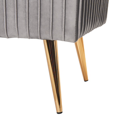 Grey Velvet Upholstered Bench With Gold Metal Legs 118 x 40cm