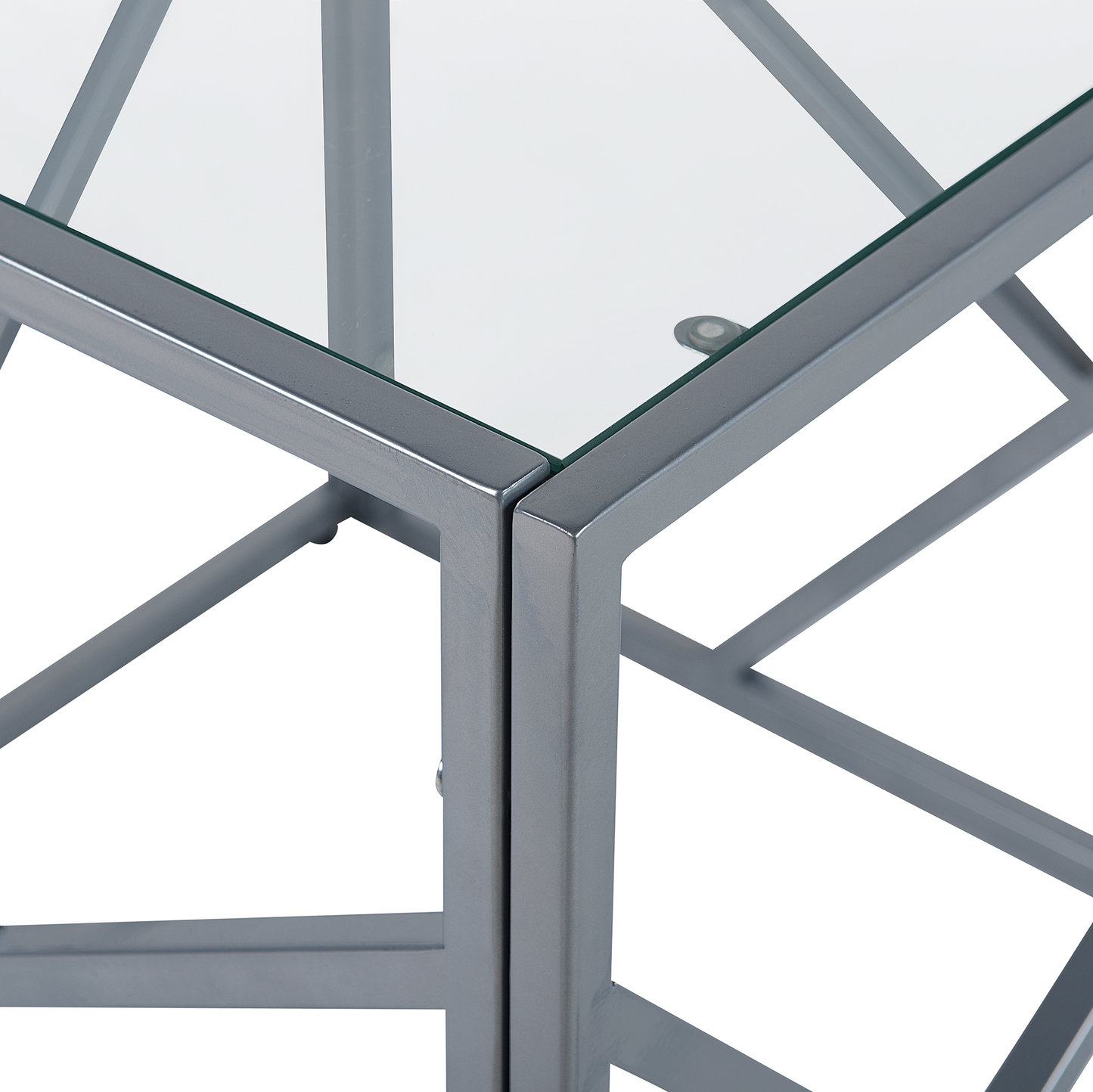 Modern Side Table With Transparent Glass Top And Silver Metal Cube Frame 50 x 50cm