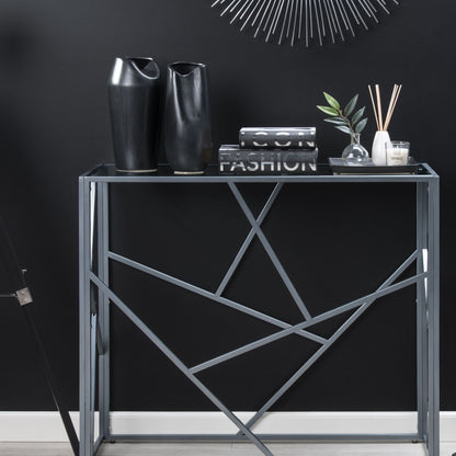Modern Glass Top Console Table Silver Metal Frame 100 x 40cm