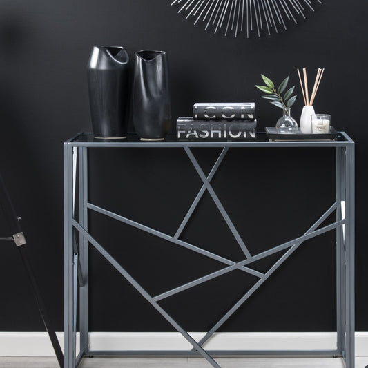 Modern Glass Top Console Table Silver Metal Frame 100 x 40cm