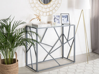 Modern Glass Top Console Table Silver Metal Frame 100 x 40cm