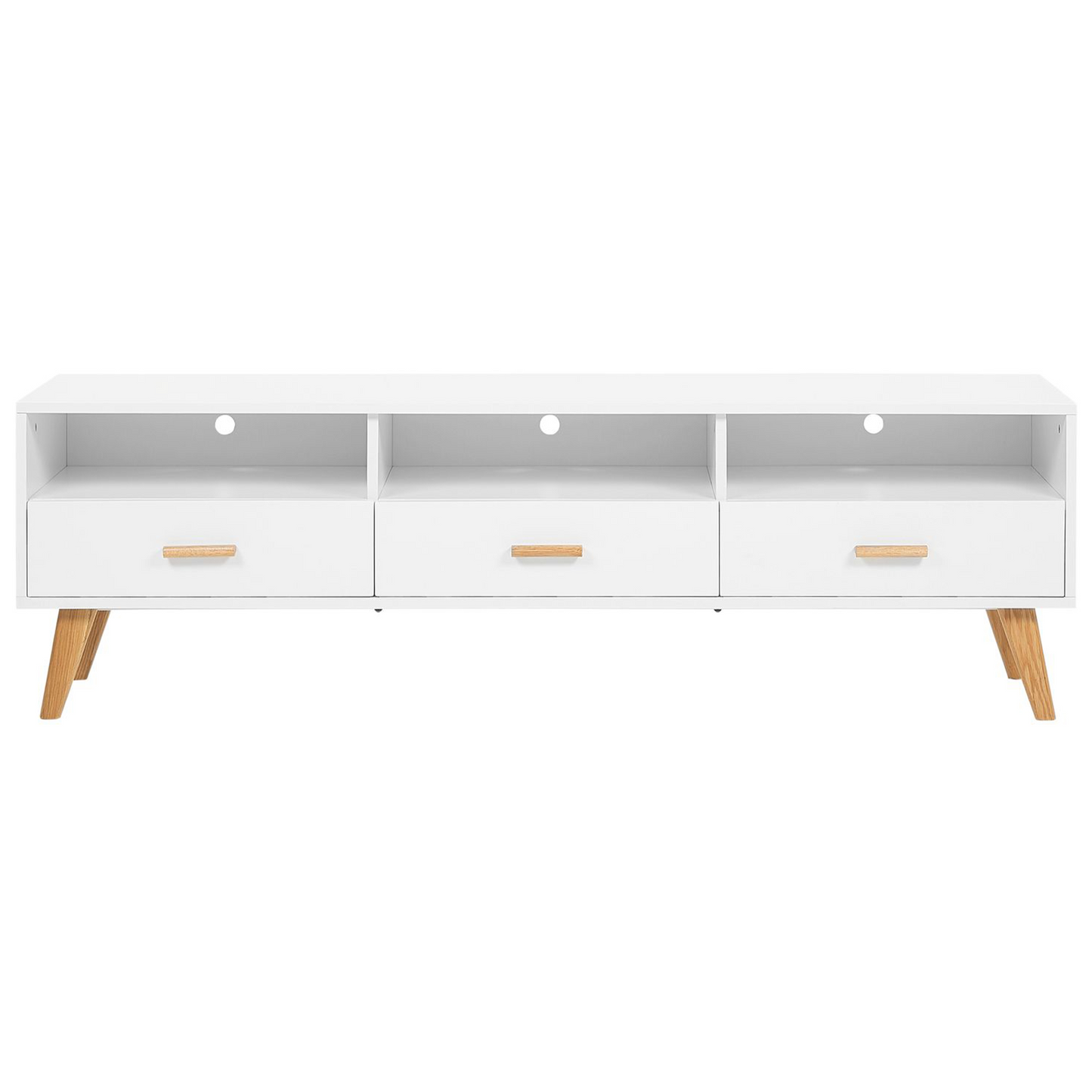 White TV Stand Light Wood 55 x 180 x 40cm With Shelves