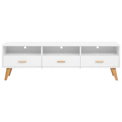 White TV Stand Light Wood 55 x 180 x 40cm With Shelves