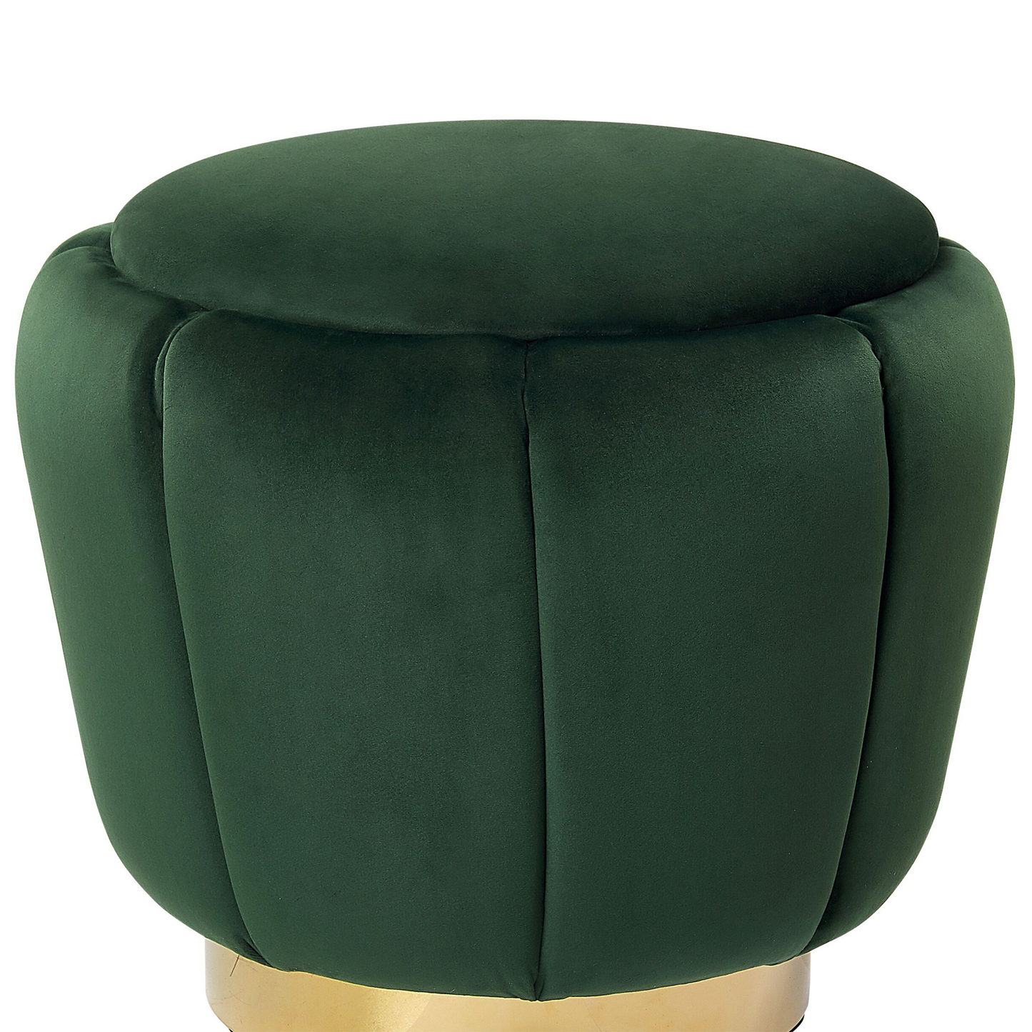 Green Velvet Pouffe With Gold Base 43 x 37cm Footstool For Glamorous Living Rooms