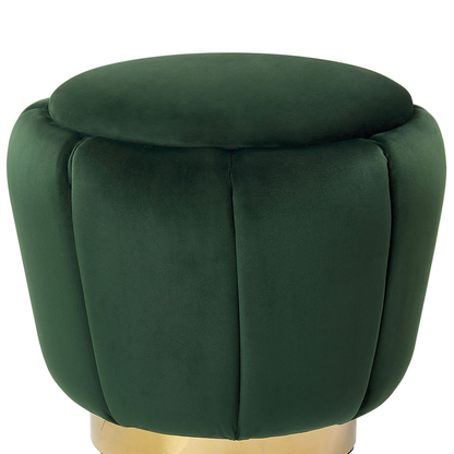 Green Velvet Pouffe With Gold Base 43 x 37cm Footstool For Glamorous Living Rooms