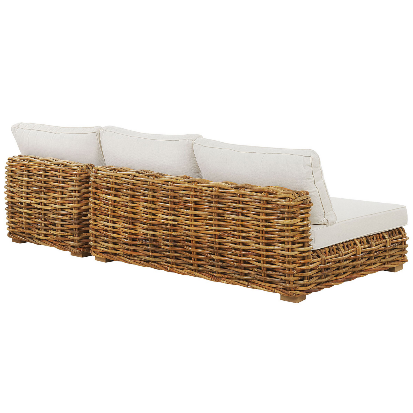Conversation Set Brown Rattan White Cushions Sofa Table
