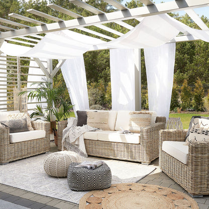 Garden Conversation Set Brown With White Cushions Rattan Outdoor 4 Seater