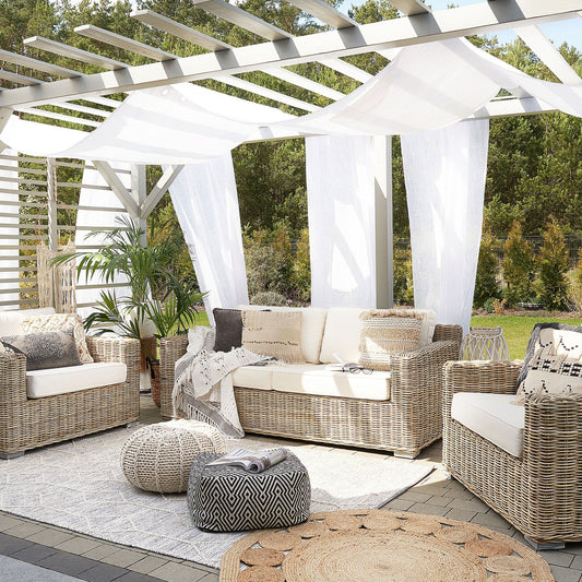 Garden Conversation Set Brown With White Cushions Rattan Outdoor 4 Seater
