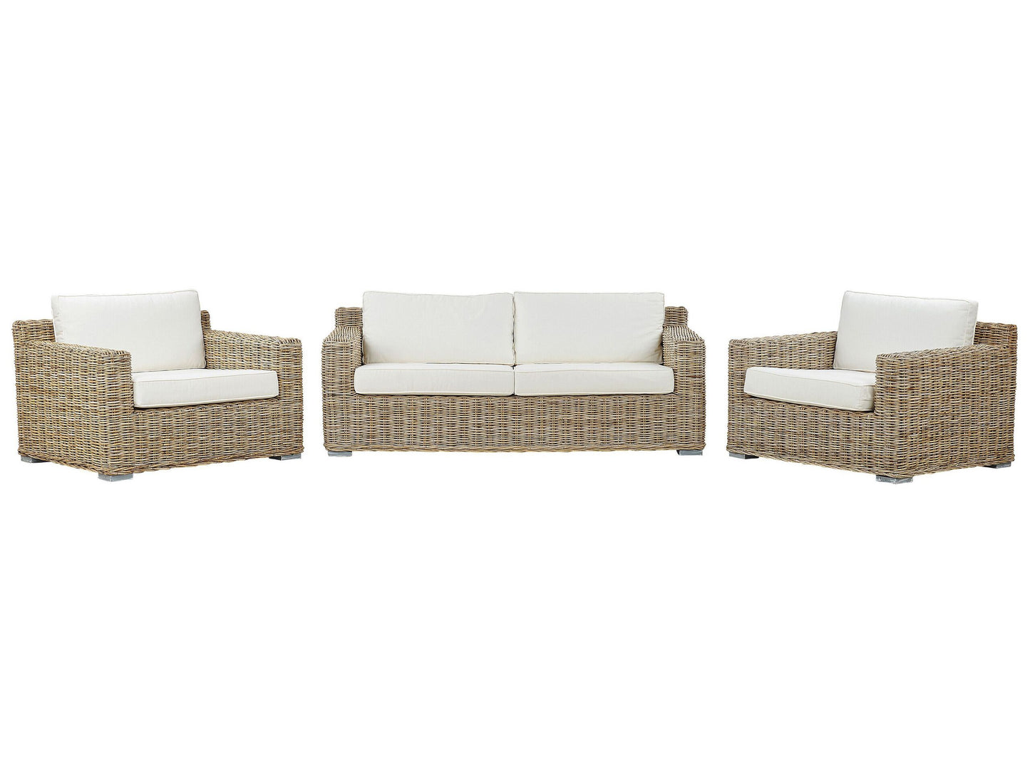 Garden Conversation Set Brown With White Cushions Rattan Outdoor 4 Seater
