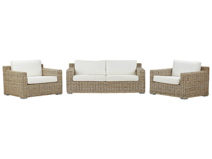 Garden Conversation Set Brown With White Cushions Rattan Outdoor 4 Seater