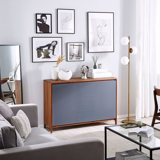 Dark Brown Grey Engineered Wood 3Door Sideboard Retro