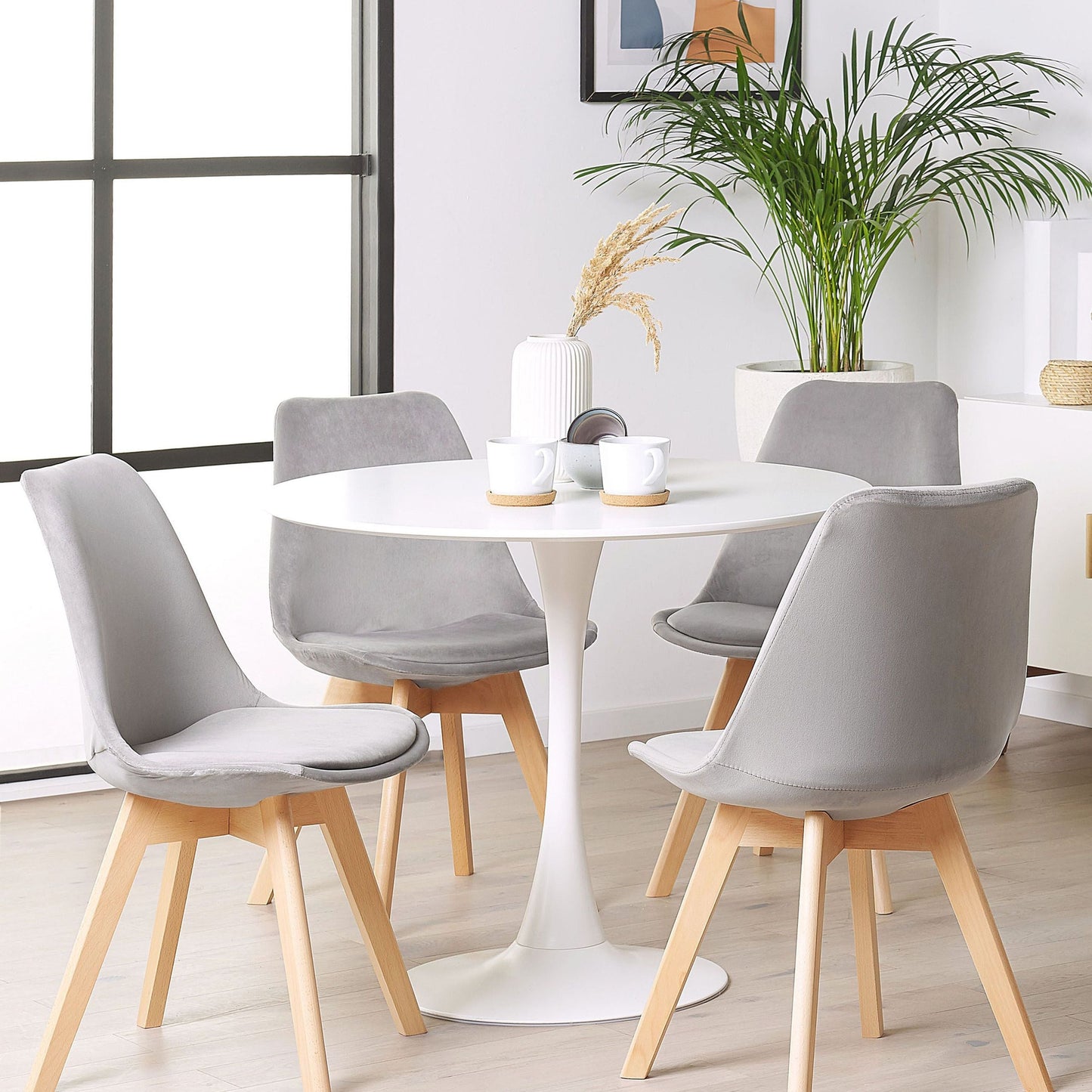 Grey Velvet Dining Chairs Set Of 2 With Sleek Beechwood Legs Modern Elegant Design