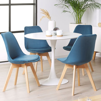 Blue Velvet Dining Chairs Set of 2 Modern Beechwood Legs