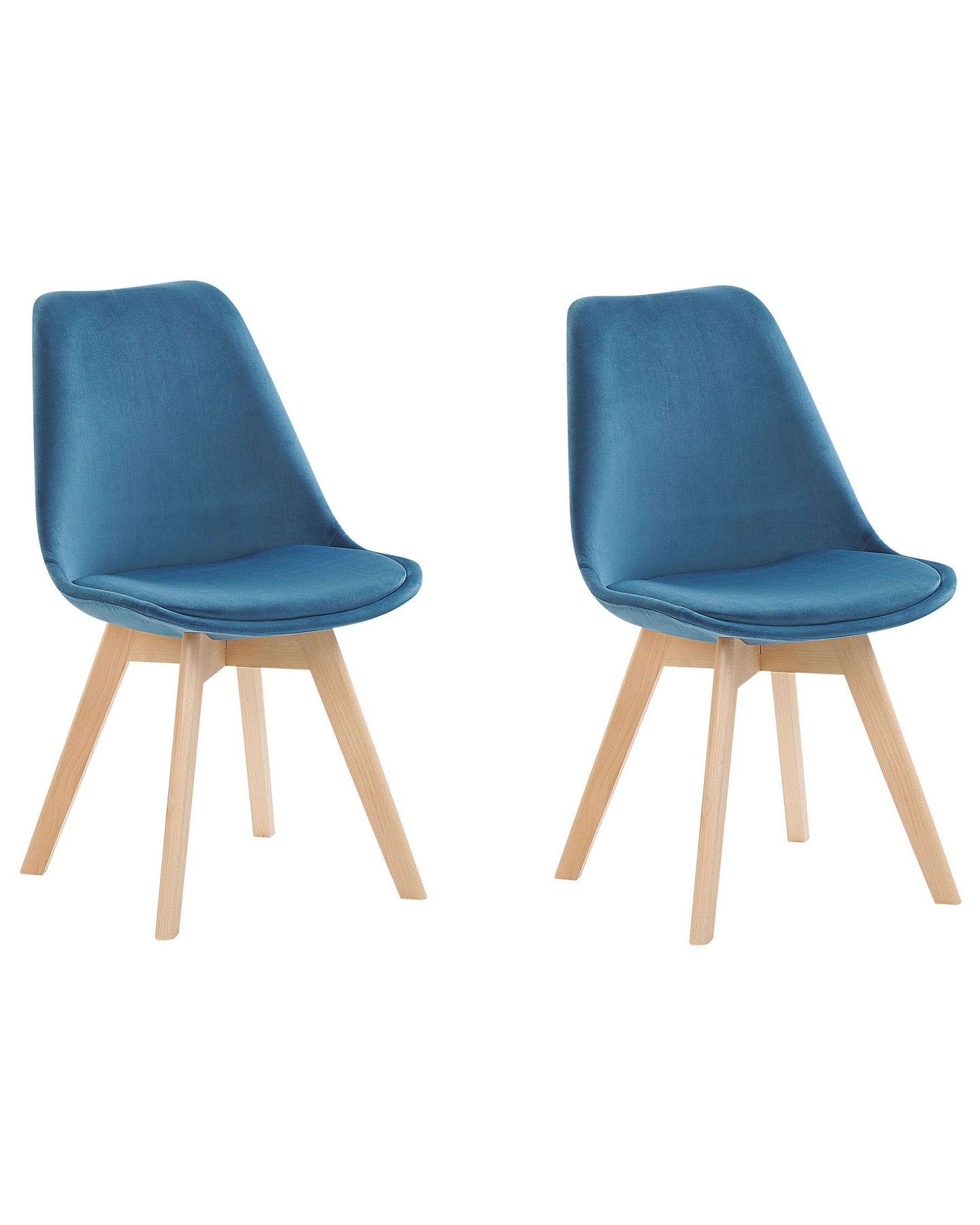 Blue Velvet Dining Chairs Set of 2 Modern Beechwood Legs