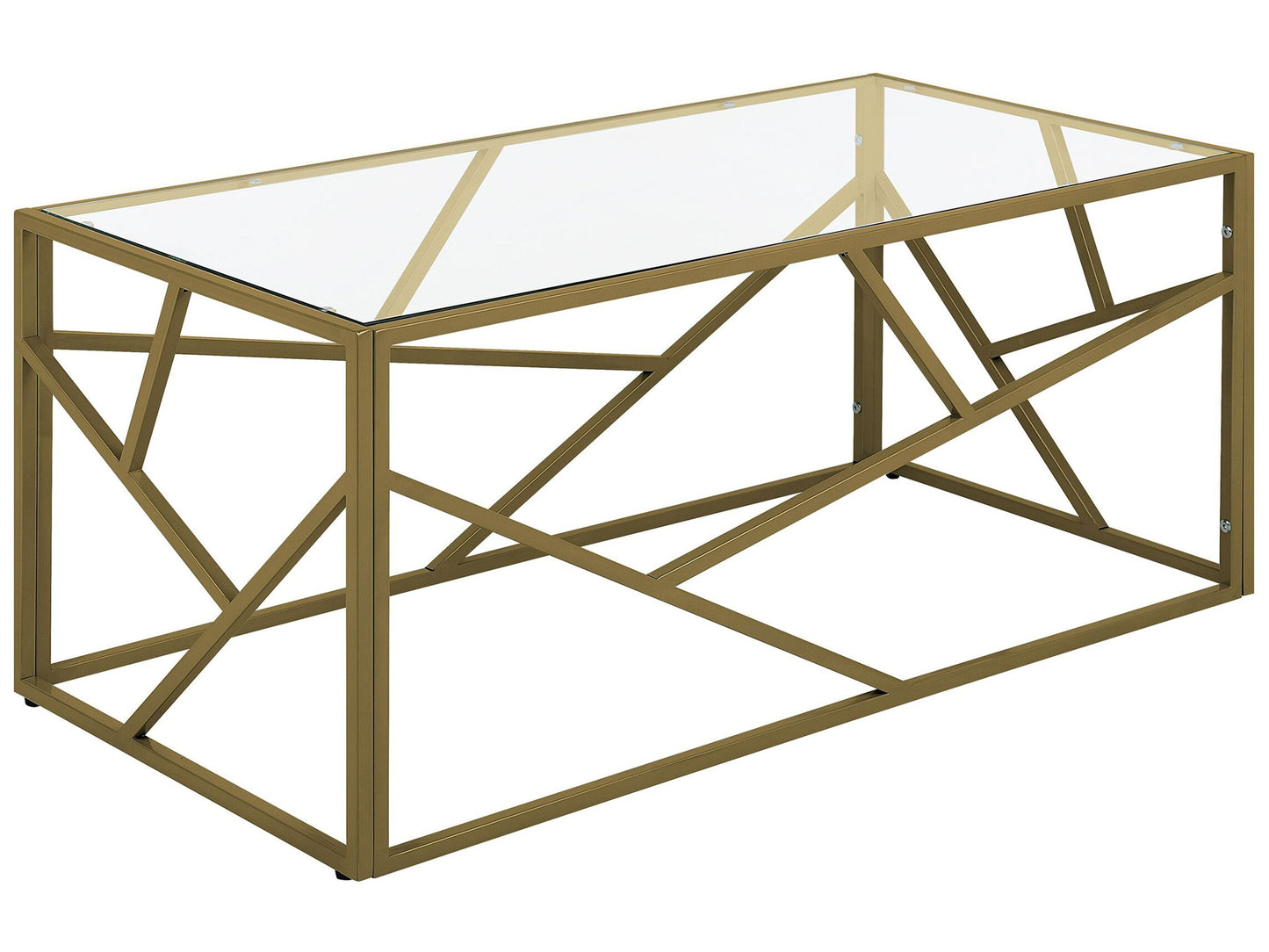 Design Coffee Table Gold Metal Frame Glass Top Geometric 100 x 50cm