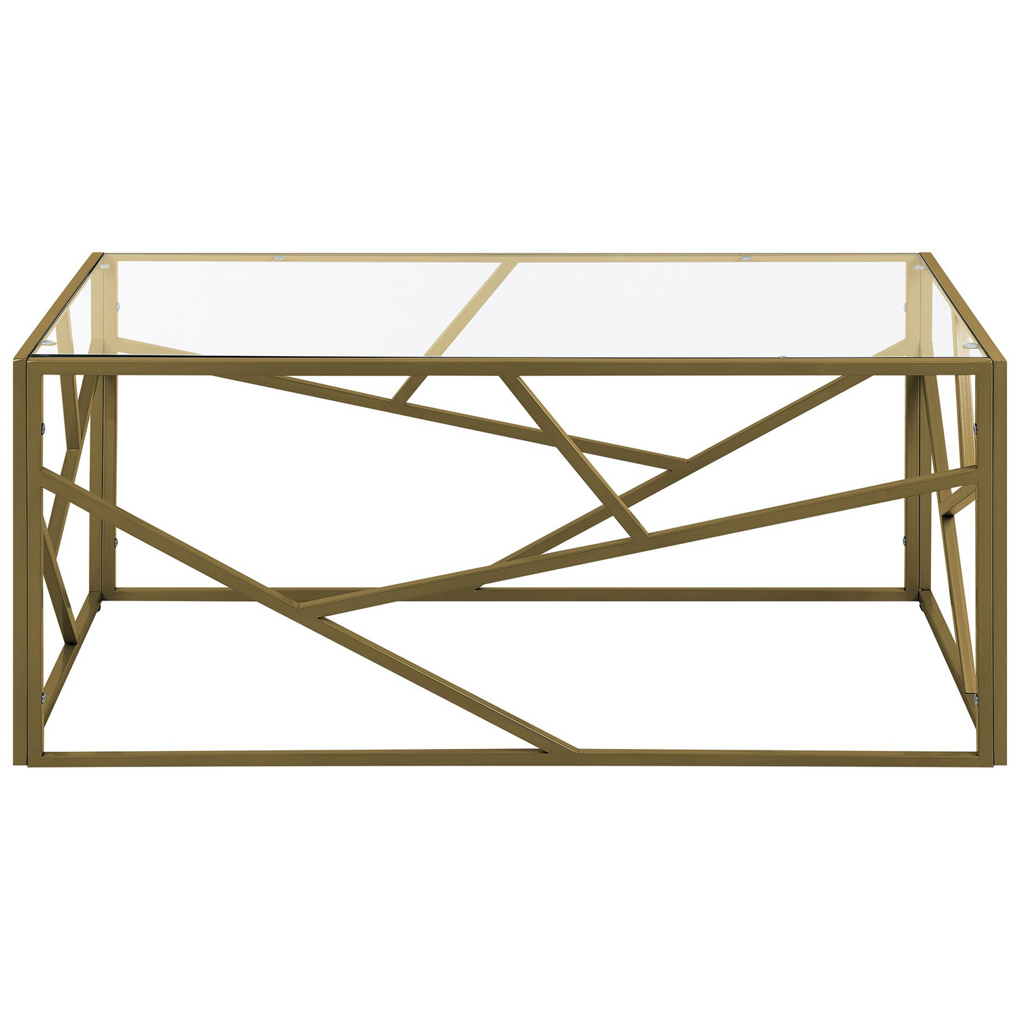 Design Coffee Table Gold Metal Frame Glass Top Geometric 100 x 50cm