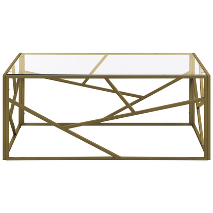 Design Coffee Table Gold Metal Frame Glass Top Geometric 100 x 50cm