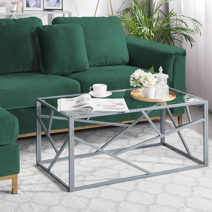 Design Geometric Glass Coffee Table 100 x 50cm Silver Frame
