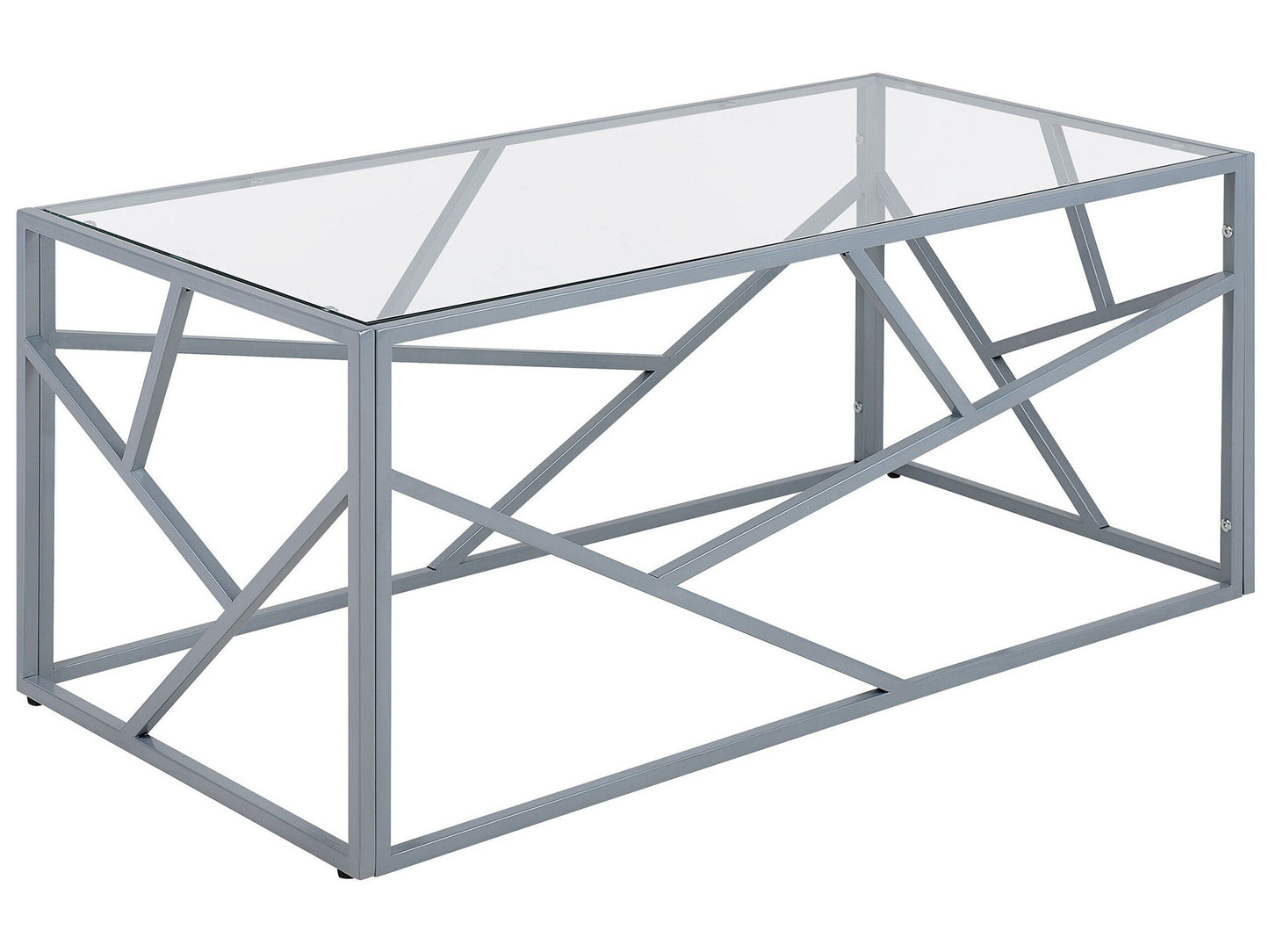 Design Geometric Glass Coffee Table 100 x 50cm Silver Frame