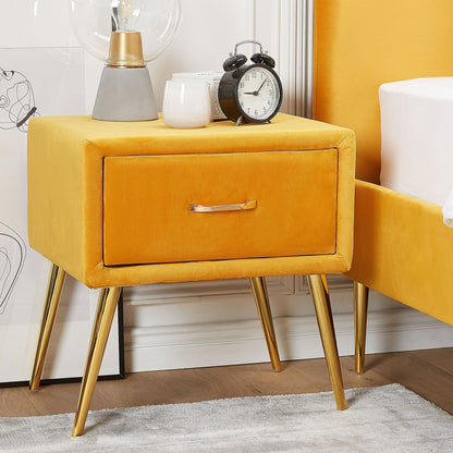 Bedside Table Yellow Velvet With Gold Legs 1 Drawer