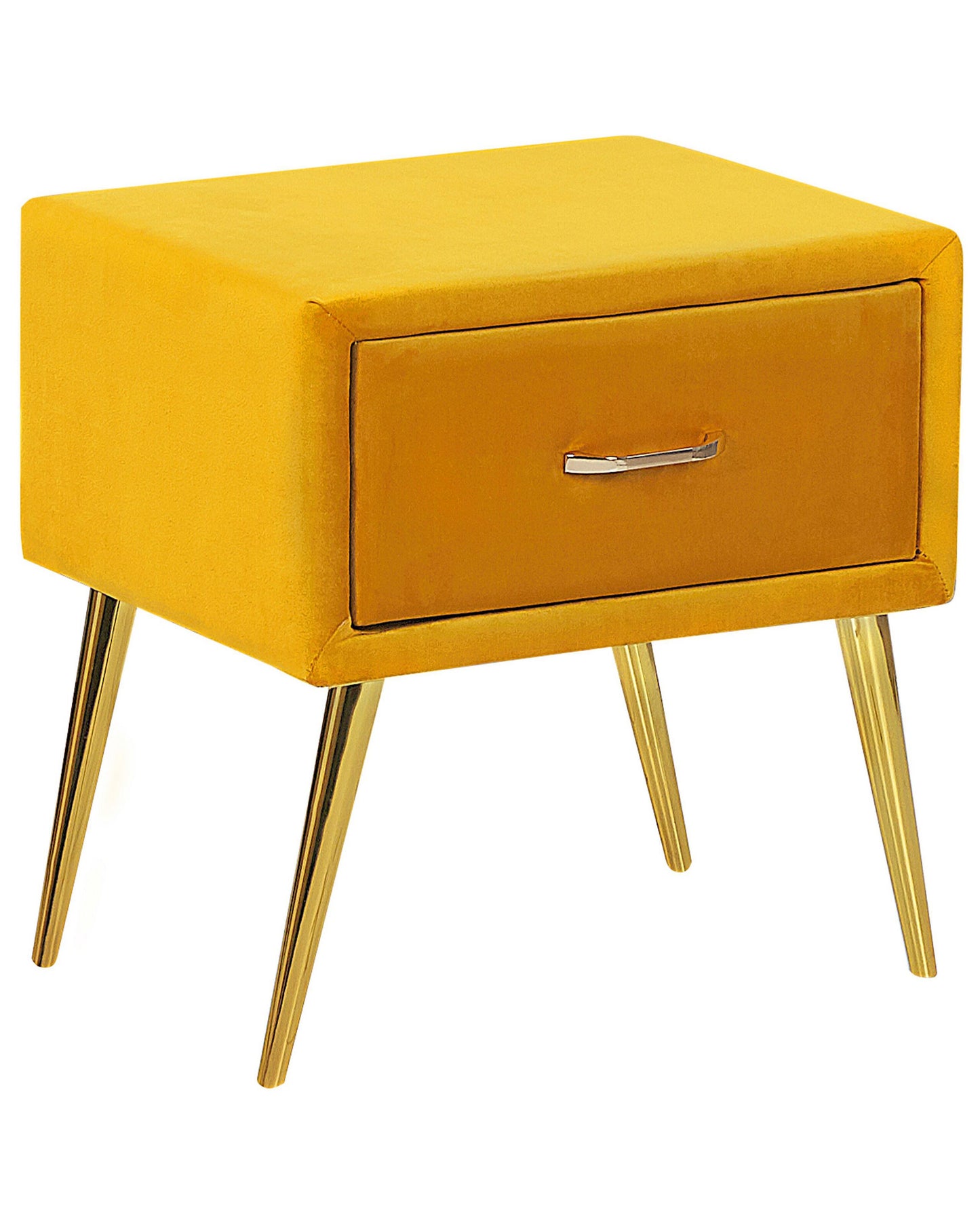 Bedside Table Yellow Velvet With Gold Legs 1 Drawer